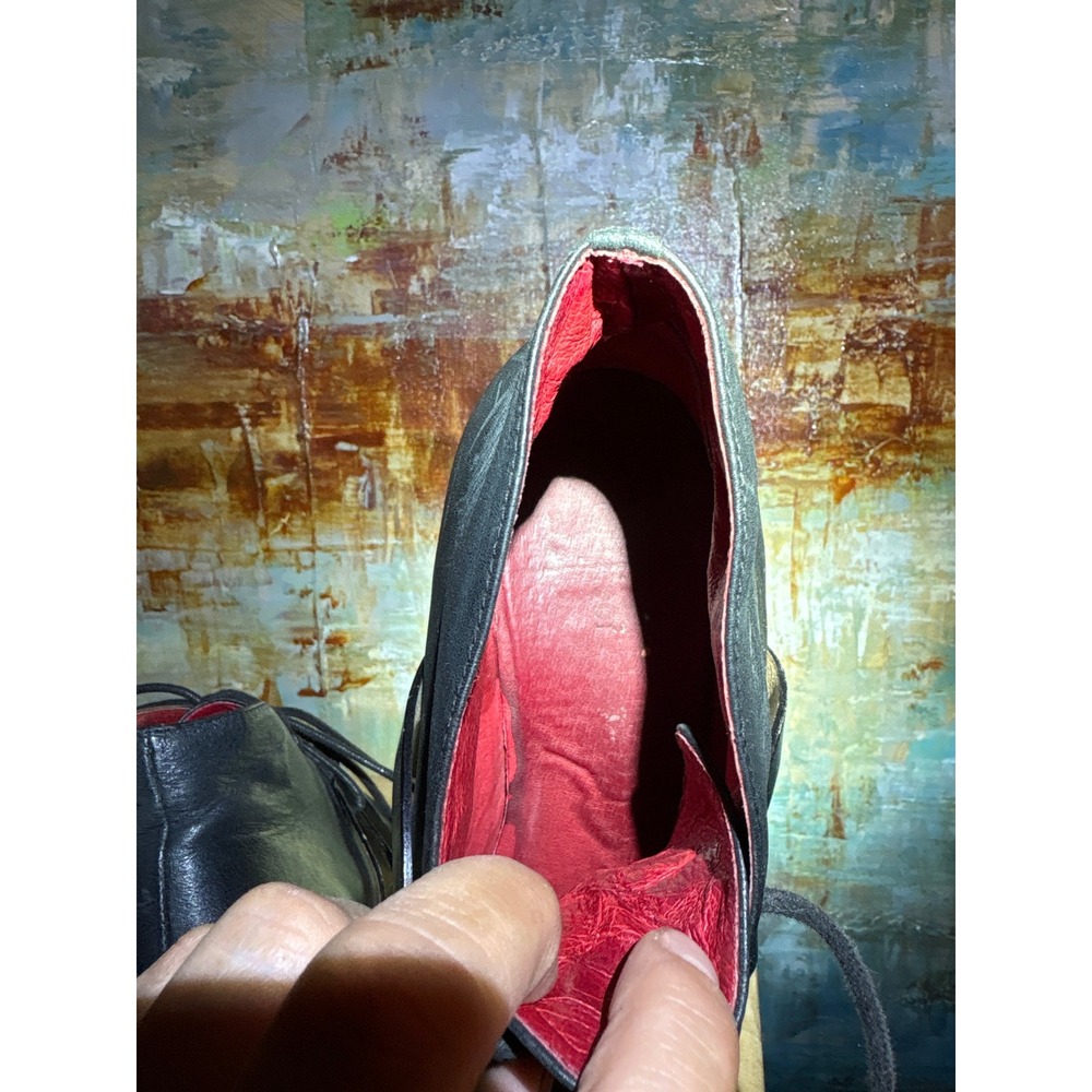 RARE Anthropologie CoupleOf Leather Lace Up Ankle Boots Round Toe Strap Detail - Picture 11 of 13
